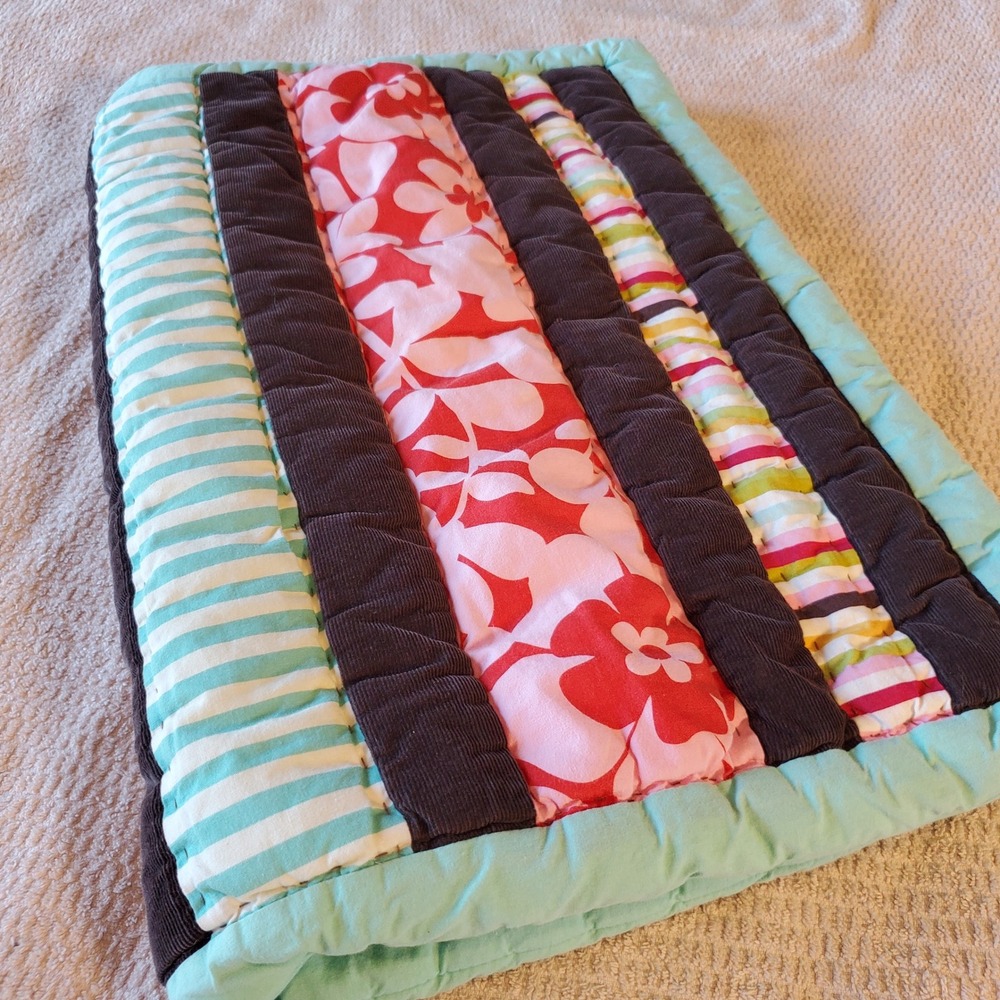PBteen Quilted Standard Pillow Sham Multicolor‎ Striped Floral Patchwork Brown